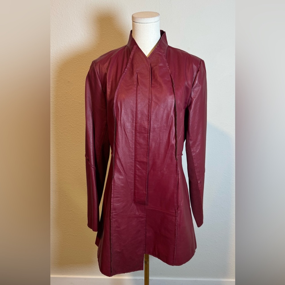 Stella Carakasi Burgundy Leather Asymmetrical Jacket size Medium